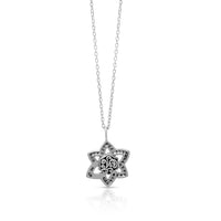 White Diamond (.20ct) Stars-of-David Signature Scroll Sterling Silver Necklace (16''-18'' ADJ)
