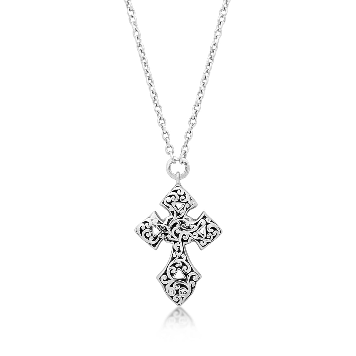 Classic Carved Signature Scroll, Diamond Cross Pendant