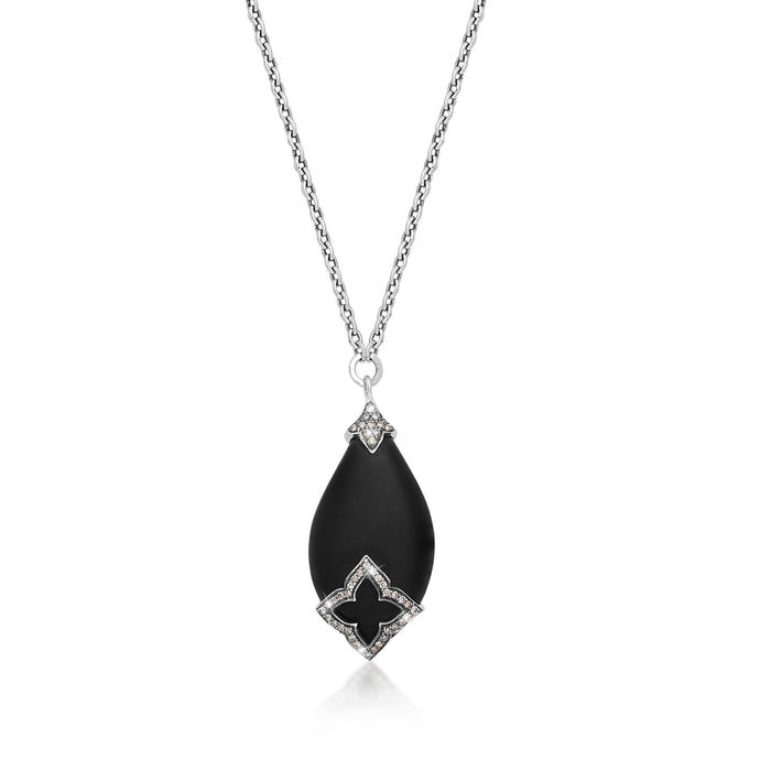 Brown Diamond & Matte Black Onyx Teardrop Pendant Necklace
