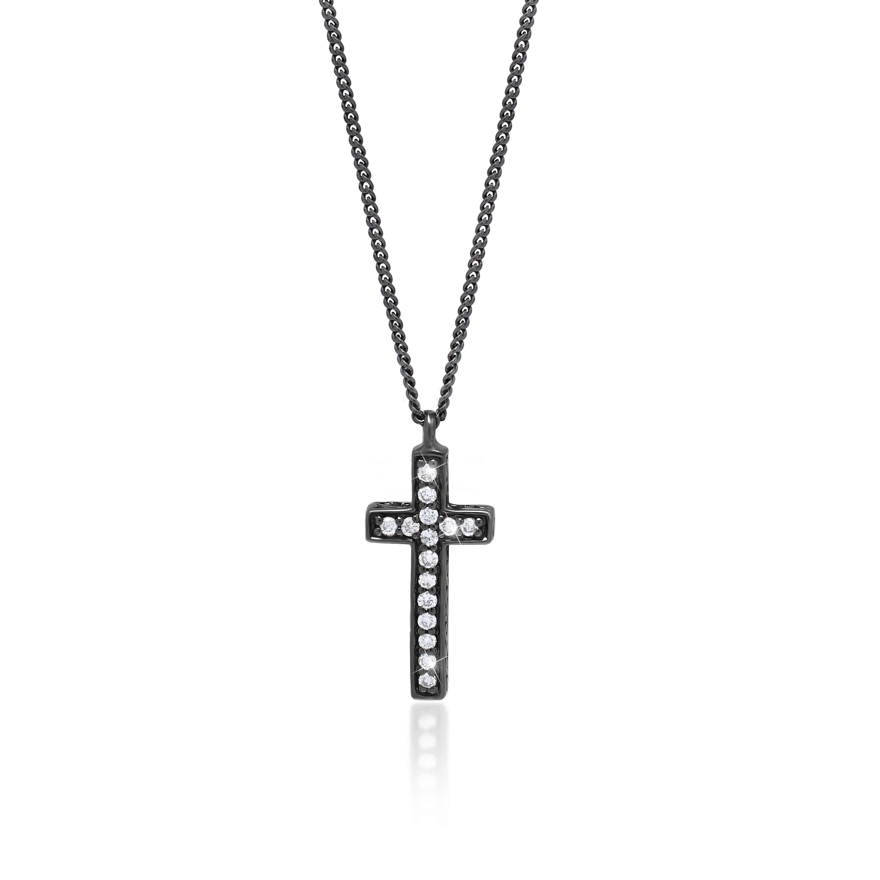 Sterling Silver Ornate Black Onyx Cross Pendant Necklace – LSJ