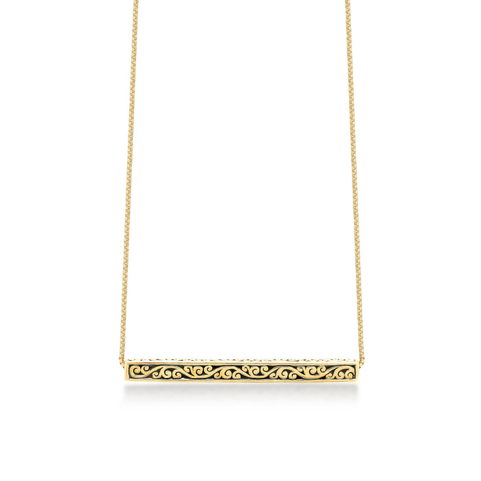 18K Gold Bar Horizontal with Signature Lois Hill Scroll Necklace (30mm*3mm)