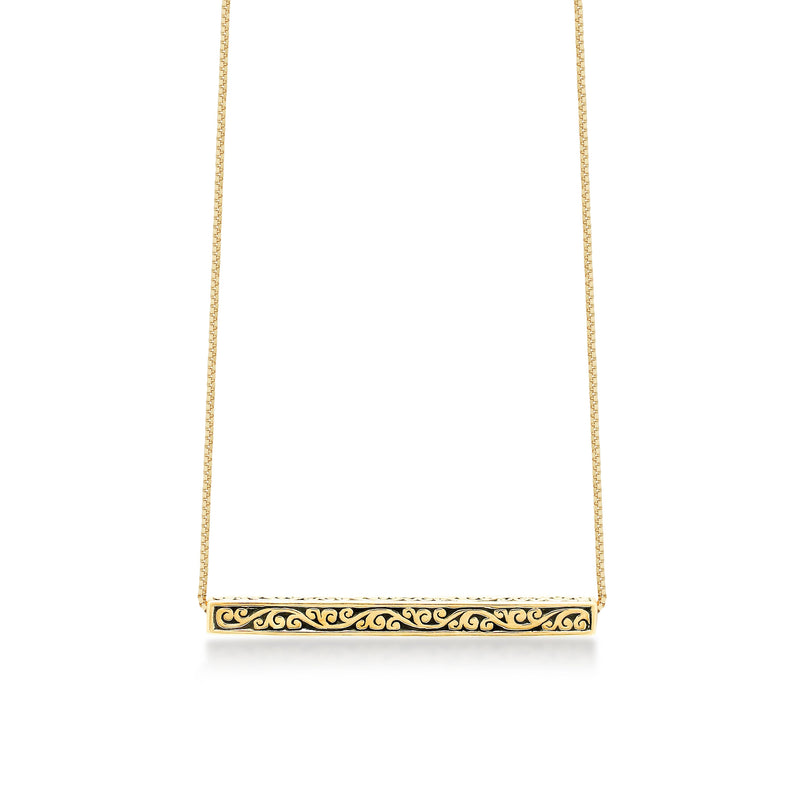 18K Gold Bar Horizontal with Signature Lois Hill Scroll Necklace (30mm*3mm)