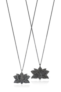 Black Diamond Lotus Pendant Necklace in Black Rhodium Plated Sterling Silver - Lois Hill Jewelry