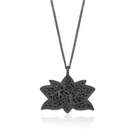 White Diamond Lotus Pendant Necklace in Black Rhodium Plated Sterling Silver - Lois Hill Jewelry