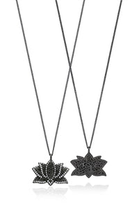White Diamond Lotus Pendant Necklace in Black Rhodium Plated Sterling Silver - Lois Hill Jewelry