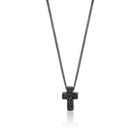 Small White Diamond (.08cts) Cross Pendant Necklace in Black Rhodium Plated Sterling Silver