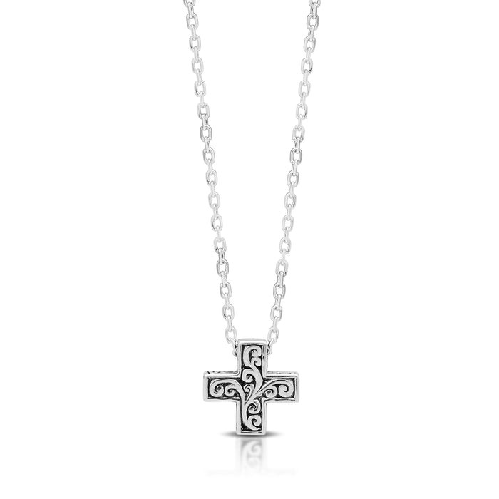 LH Hand Carved Scroll sm Red-Cross Diamond Pendant Necklace