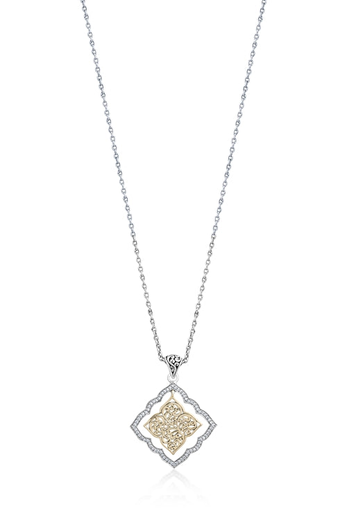 18K Gold Flat Open Scroll, Diamond Pendant Necklace - Lois Hill Jewelry