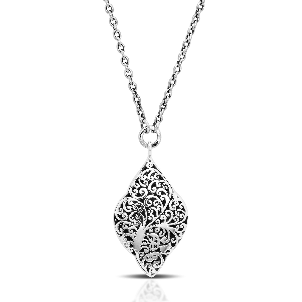 Diamond (0.25 CT) Pattern with Classic Signature Lois Hill Open Scroll Pendant Necklace (17mm*26mm)