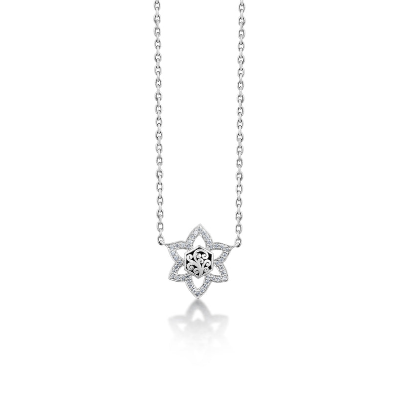 White Diamond LH Signature Scroll Star Necklace in Sterling Silver