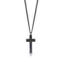 Black Diamond Cross Pendant Necklace in Black Rhodium Plated Sterling Silver