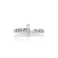LH Signature Sterling Silver Scroll Open Ring with White Diamond Bar