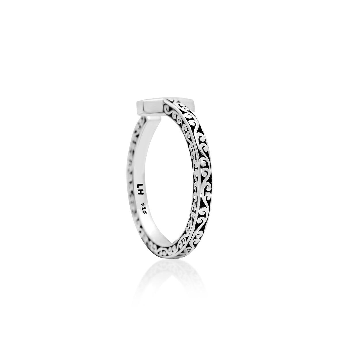 LH Signature Sterling Silver Scroll Open Ring with White Diamond Bar