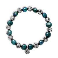 Blue Pearl (8mm) Beads & Signature LH Scroll Stretch Bracelet